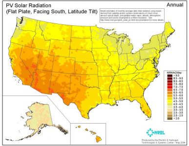 Map of potential photovoltaic generation in the US