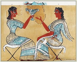 Minoan art. Two women and a chalice. The ‘Camp-Stool’ Fresco