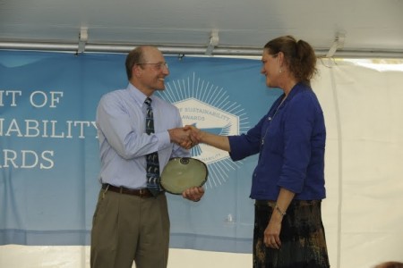 Photo of Award recipient, Cathy Love, is pictured here with Mike Kensler, Director of the Office of Sustainability at Auburn University.
