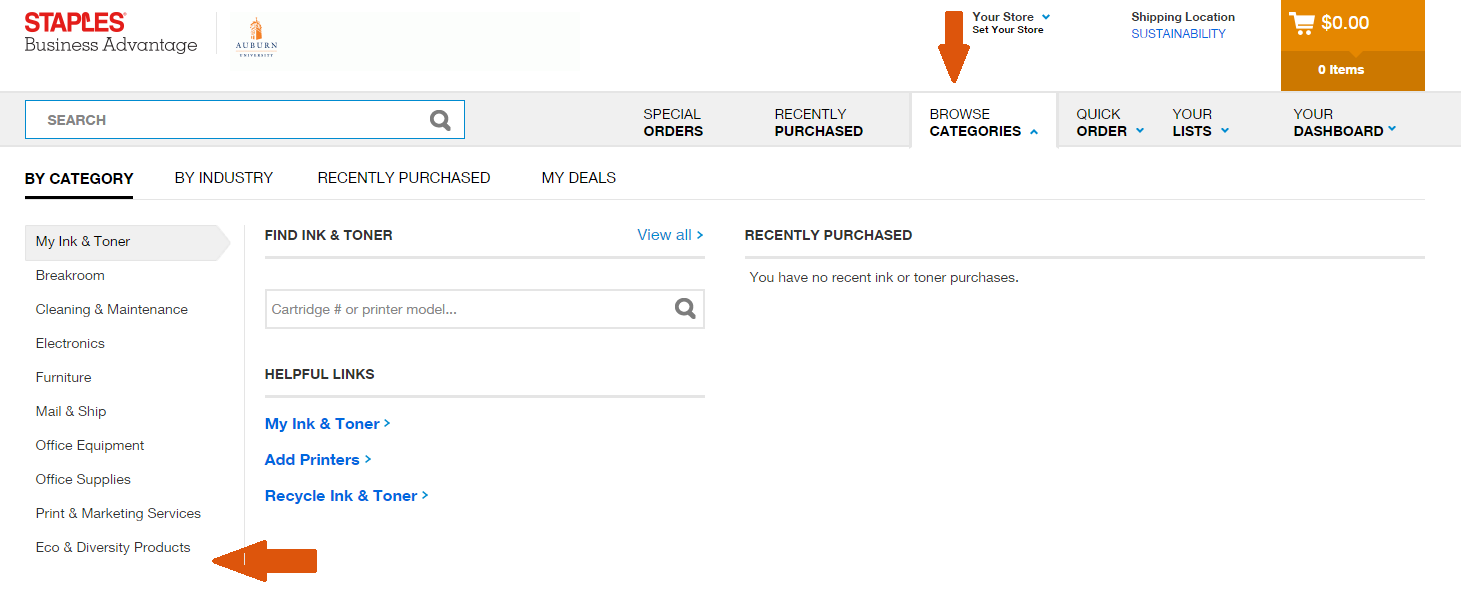 Screenshot of Staples Advantage website showing filtering options under the categories tab.