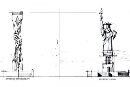 Sketch of the proposed Statue of Responsibility. Image courtesy of the Responsibility Foundation.