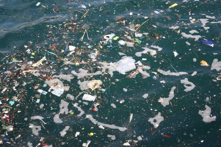 ocean water with plastic pollution
