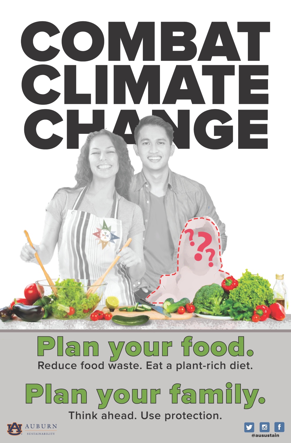 Graphic reading "Combat Climate Change: Plan your food. Plan your family."