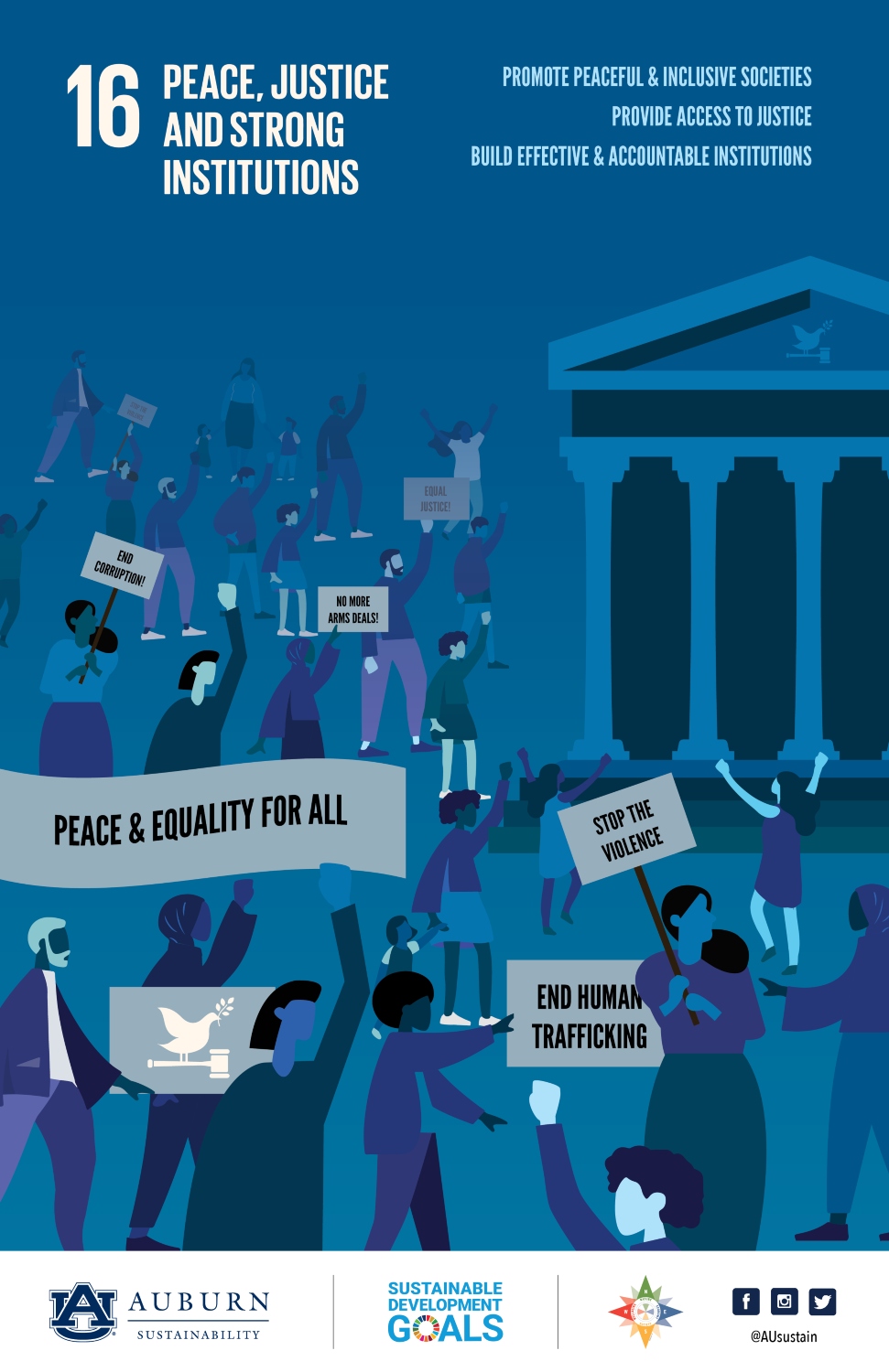 Graphic representing Sustainable Development Goal 16: Peace, Justice, and Strong Institutions