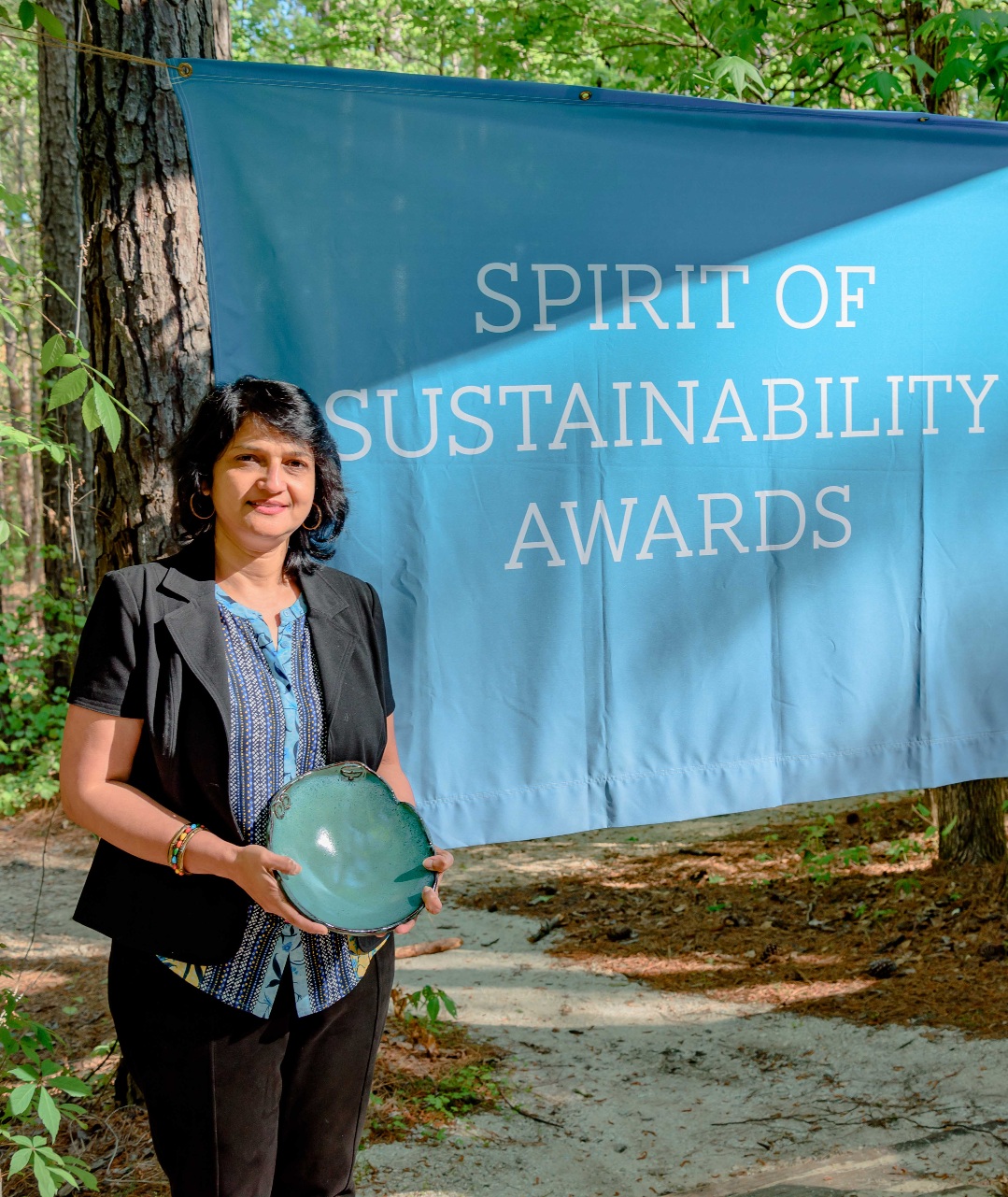 Photo of Chandana Mitra with her Spirit of Sustainability Award.