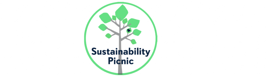 Sustainability Picnic Logo with a Green Tree Design and a Heart on a Leaf