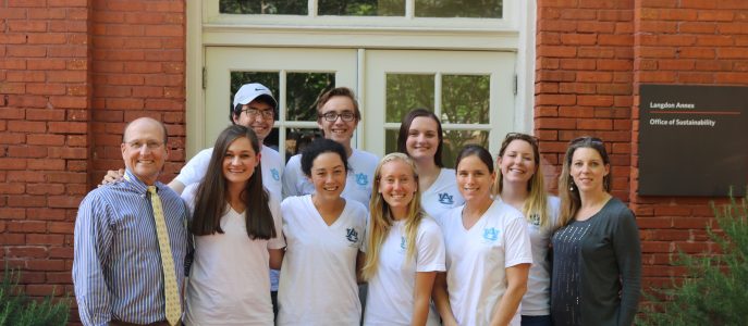 Group of students on campus involved in sustainability
