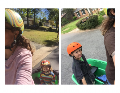 Photos of Becki on a bike with her children