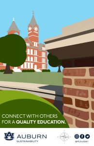 graphic of samford hall with text that states "Connect with others for a quality education."