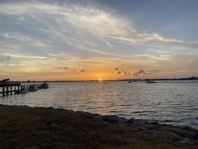 Orange sunset over the ocean in Gulf Shores