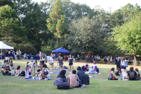 multiple groups on the lawn of the arboretum at the sustainability picnic