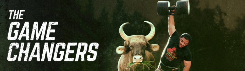 Image of athlete with ox and the text The Game Changers