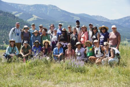 a large group of researchers at b bar ranch in Montana